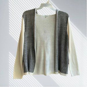 Extra Touch Women's Knit Open Front Hooded Cardigan White Black Size 1X